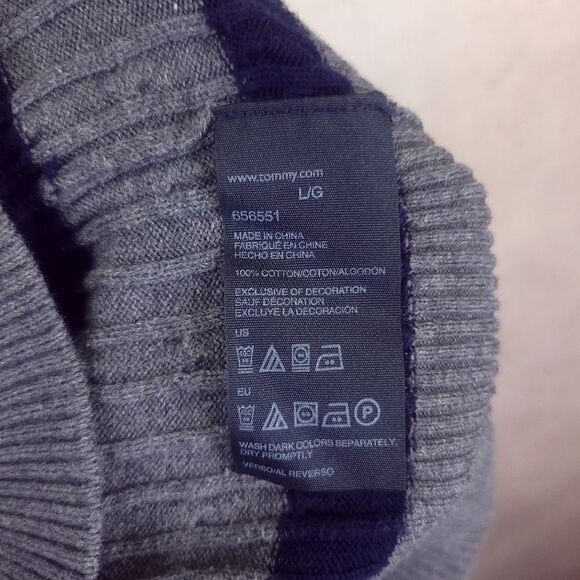Tommy Hilfiger Gray Blue Striped Cable Knit V Neck Sweater Size Large - Picture 8 of 8
